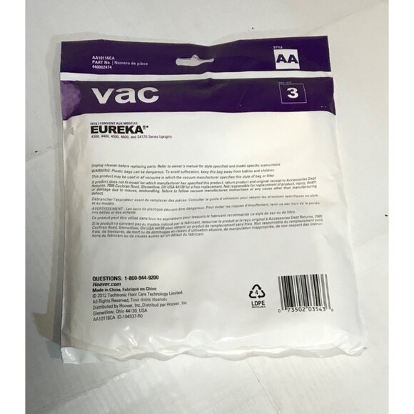 Eureka AA Vacuum Bags For 4300-4600 Series Uprights 3 per Pack X 2 Packages - Picture 4 of 5